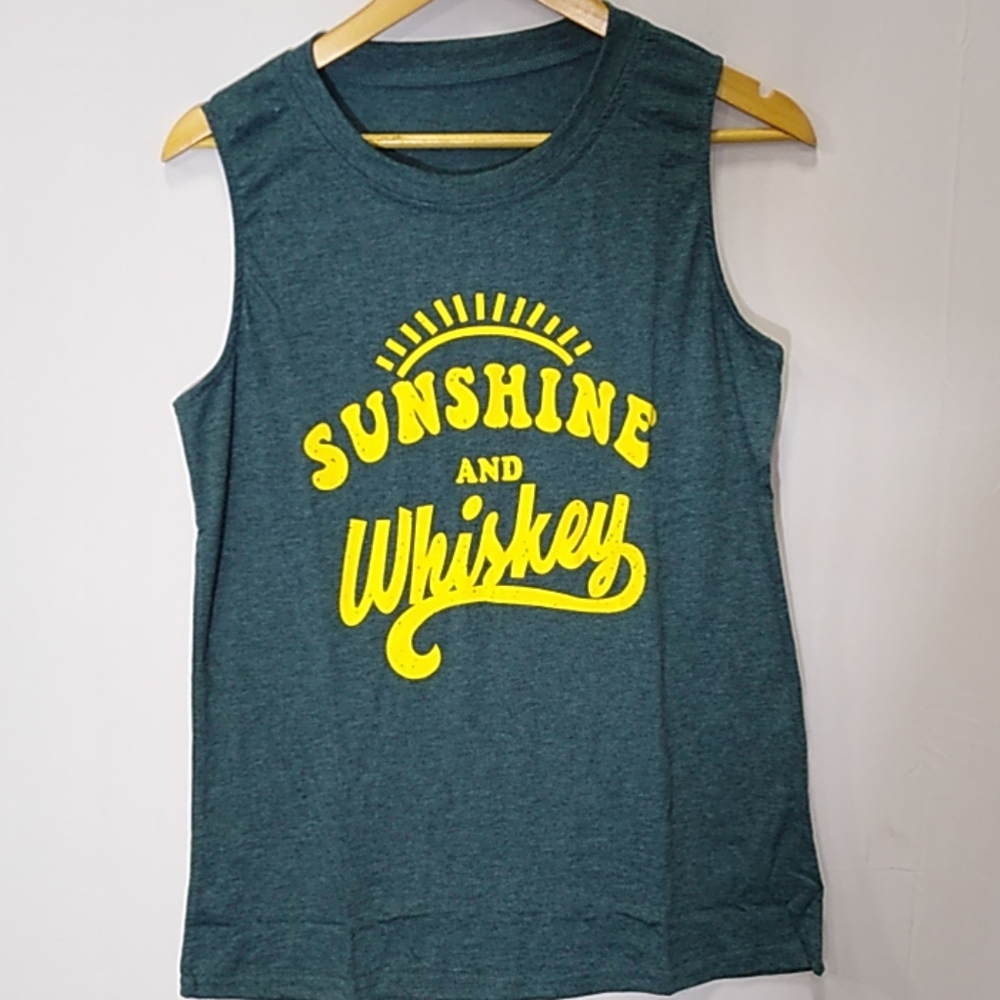 Sunshine and Whiskey Green  Tank Top for Women - Picture 2 of 5